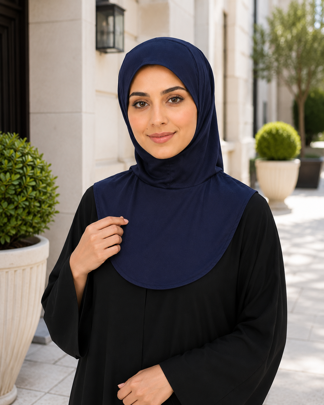 RY211 Navy Mercerized Cotton Full Coverage Hijab Cap – Sun Protection Headscarf