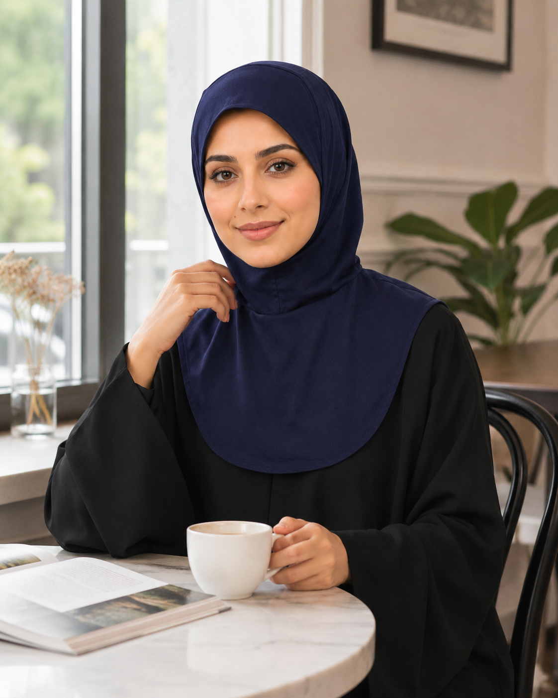 RY211 Navy Mercerized Cotton Full Coverage Hijab Cap – Sun Protection Headscarf