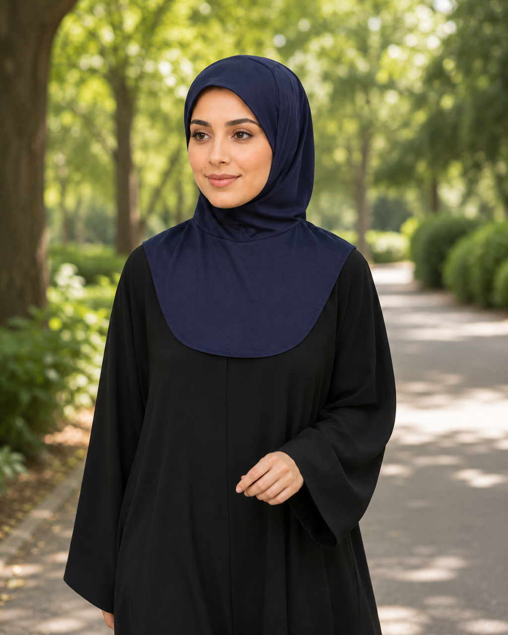 RY211 Navy Mercerized Cotton Full Coverage Hijab Cap – Sun Protection Headscarf