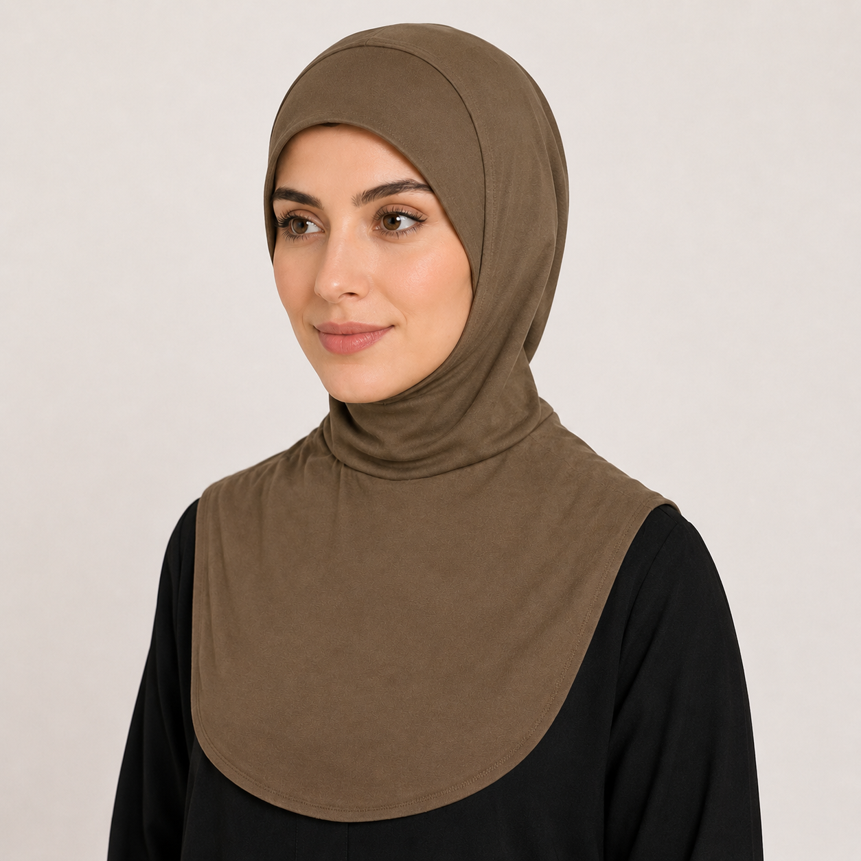 RY212 Khaki Mercerized Cotton Full Coverage Hijab Cap – Sun Protection Headscarf