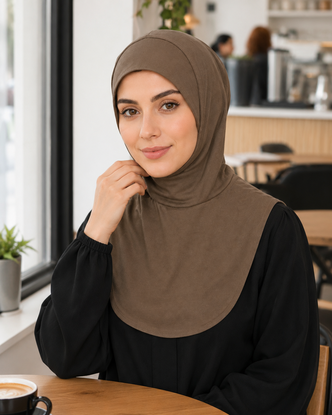RY212 Khaki Mercerized Cotton Full Coverage Hijab Cap – Sun Protection Headscarf