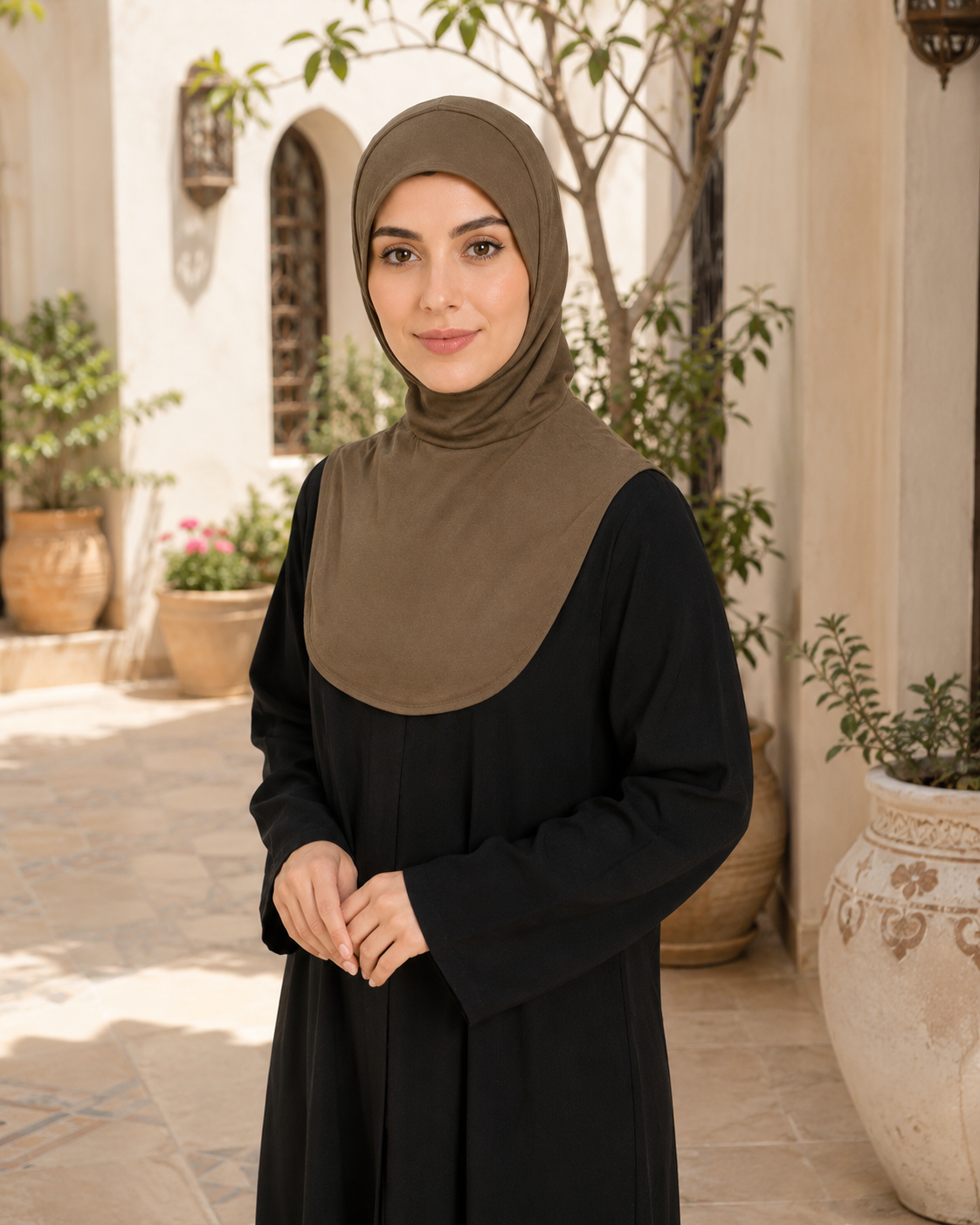 RY212 Khaki Mercerized Cotton Full Coverage Hijab Cap – Sun Protection Headscarf