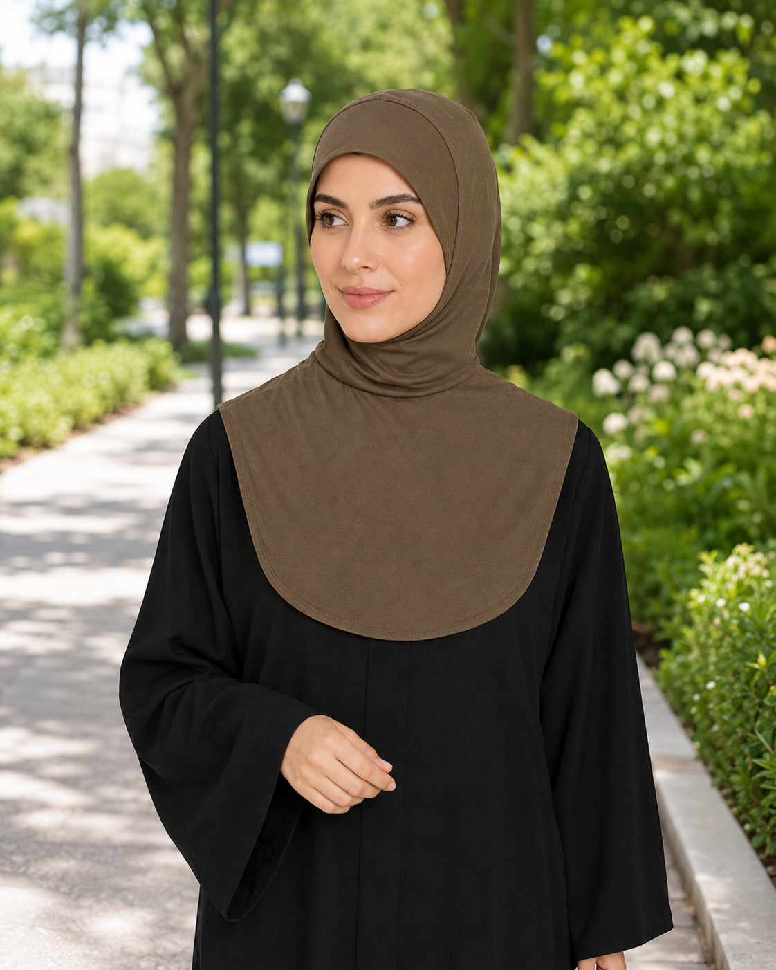 RY212 Khaki Mercerized Cotton Full Coverage Hijab Cap – Sun Protection Headscarf