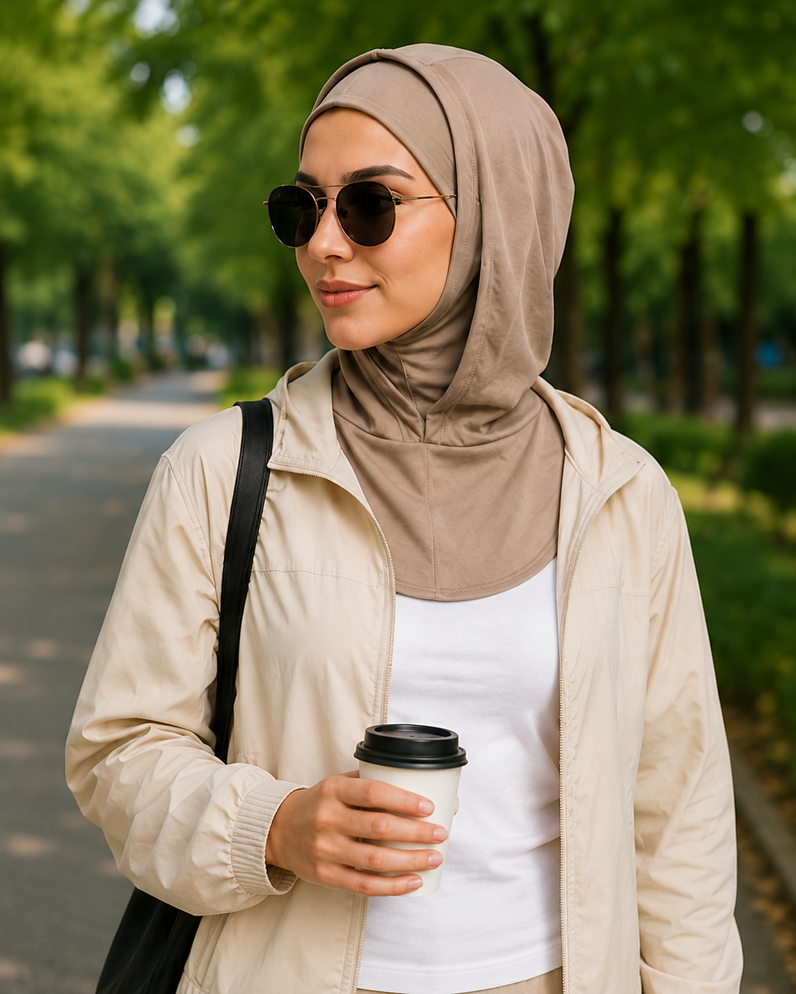 RY213 Cocoa Mercerized Cotton Full Coverage Hijab Cap – Sun Protection Headscarf