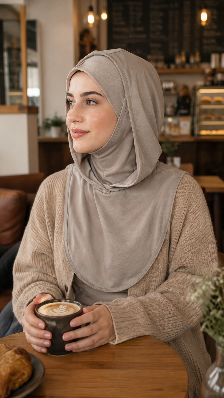 RY214 Hazel Wood Mercerized Cotton Full Coverage Hijab Cap – Sun Protection Headscarf