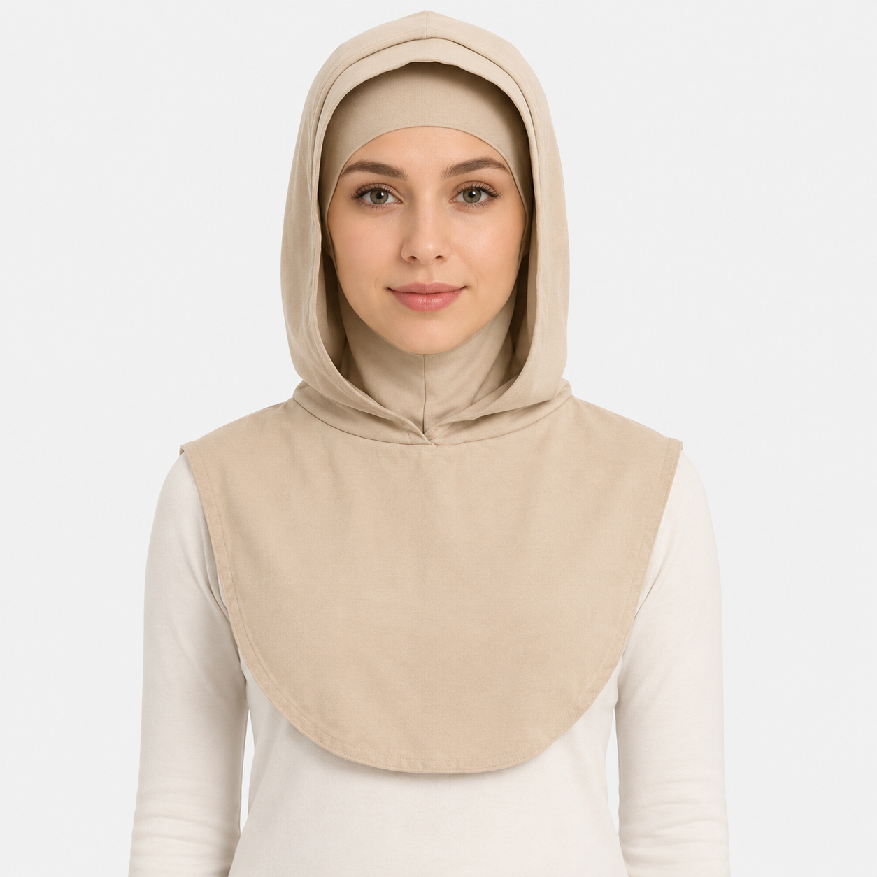 RY215 Beige Mercerized Cotton Full Coverage Hijab Cap – Modest Sun Protection Headscarf for Muslim Women