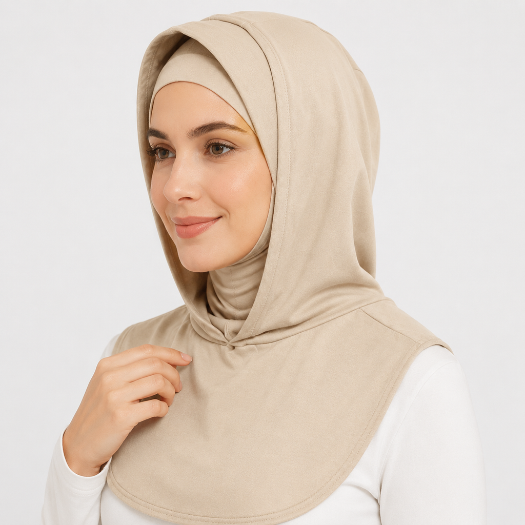 RY215 Beige Mercerized Cotton Full Coverage Hijab Cap – Modest Sun Protection Headscarf for Muslim Women