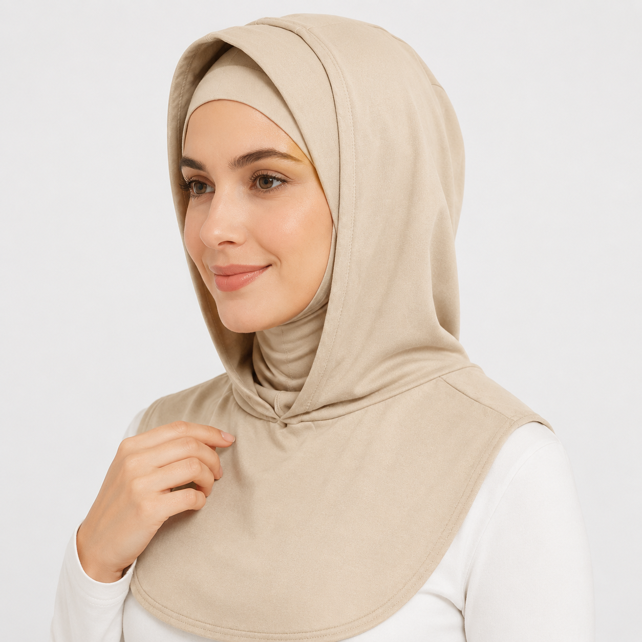 RY215 Beige Mercerized Cotton Full Coverage Hijab Cap – Modest Sun Protection Headscarf for Muslim Women
