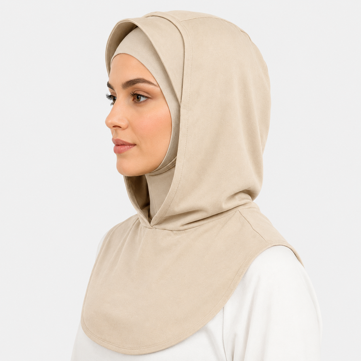 RY215 Beige Mercerized Cotton Full Coverage Hijab Cap – Modest Sun Protection Headscarf for Muslim Women