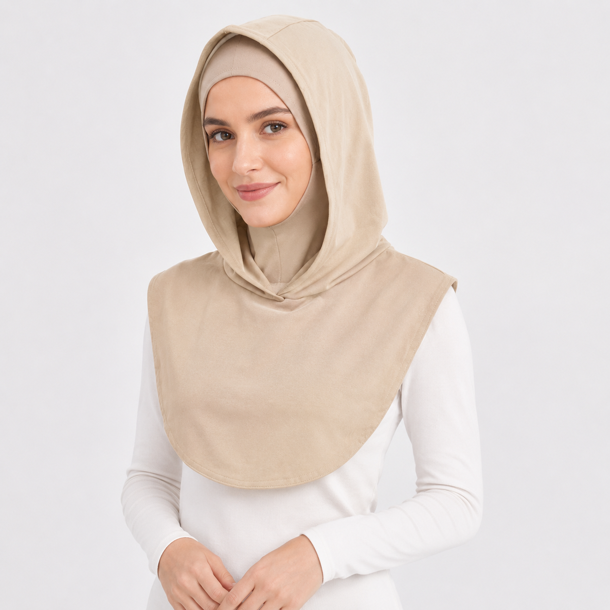 RY215 Beige Mercerized Cotton Full Coverage Hijab Cap – Modest Sun Protection Headscarf for Muslim Women