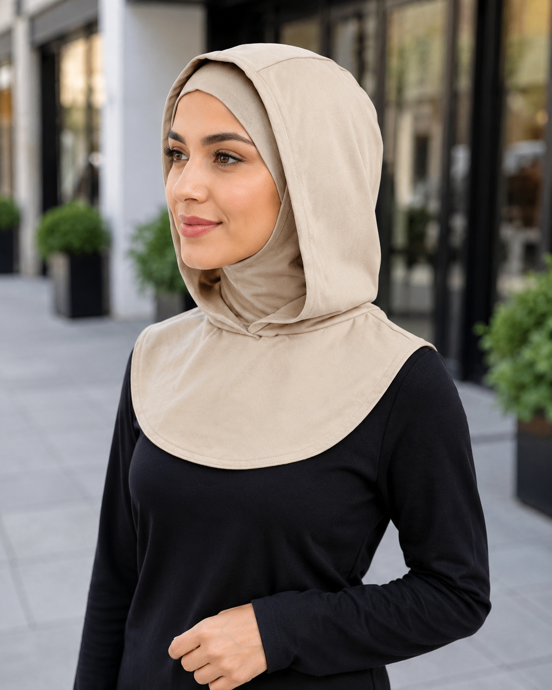 RY215 Beige Mercerized Cotton Full Coverage Hijab Cap – Modest Sun Protection Headscarf for Muslim Women