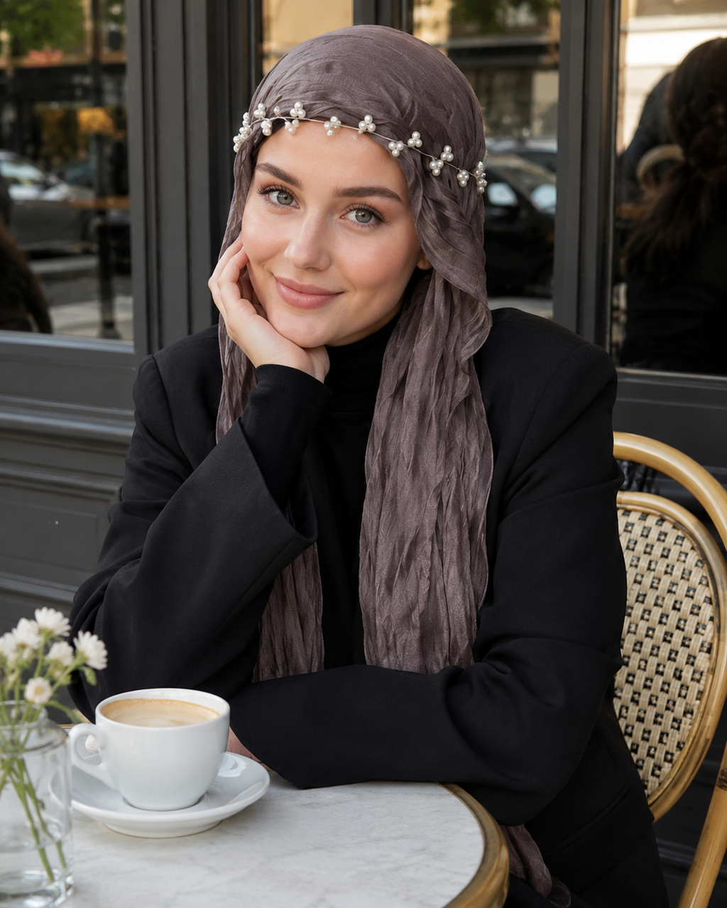 RY314 Nude Pink Crinkled Tulle Hijab Scarf – Glossy Stretch Breathable Headscarf