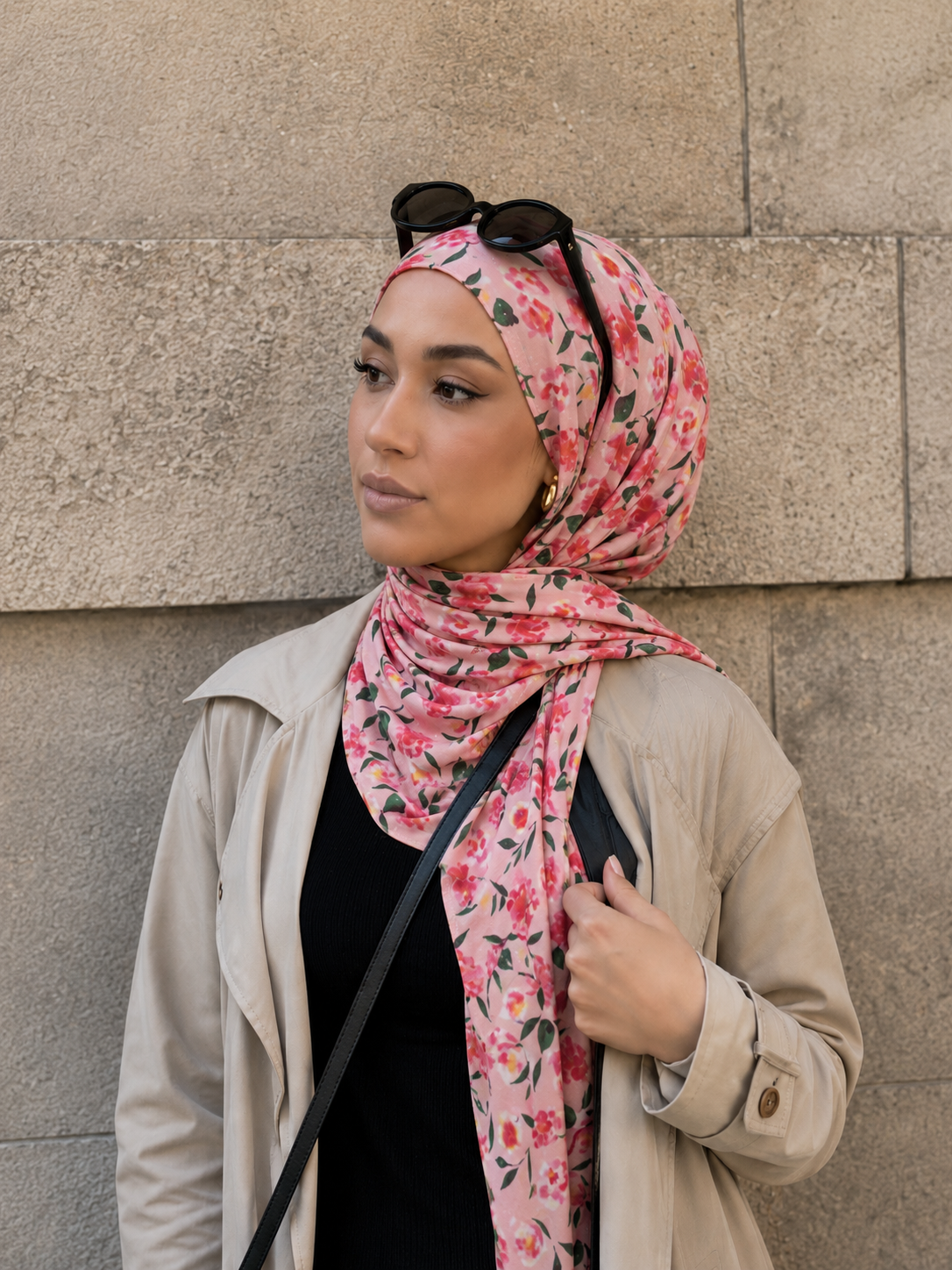 RY410 Pink Floral Mercerized Cotton Jersey Hijab – Soft Bohemian Scarf