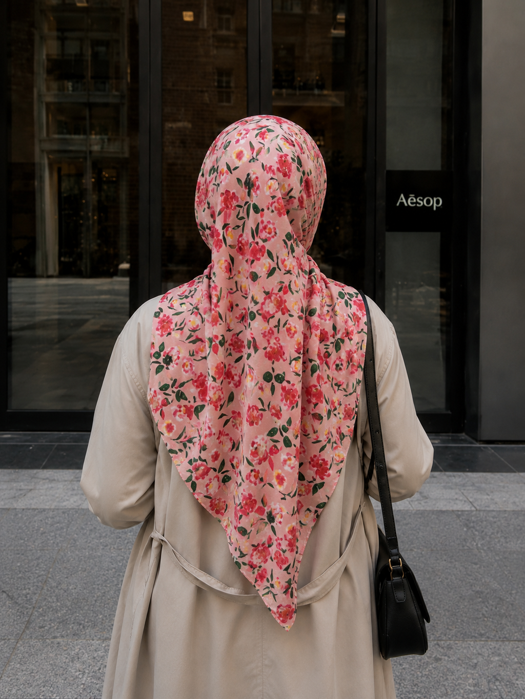 RY410 Pink Floral Mercerized Cotton Jersey Hijab – Soft Bohemian Scarf