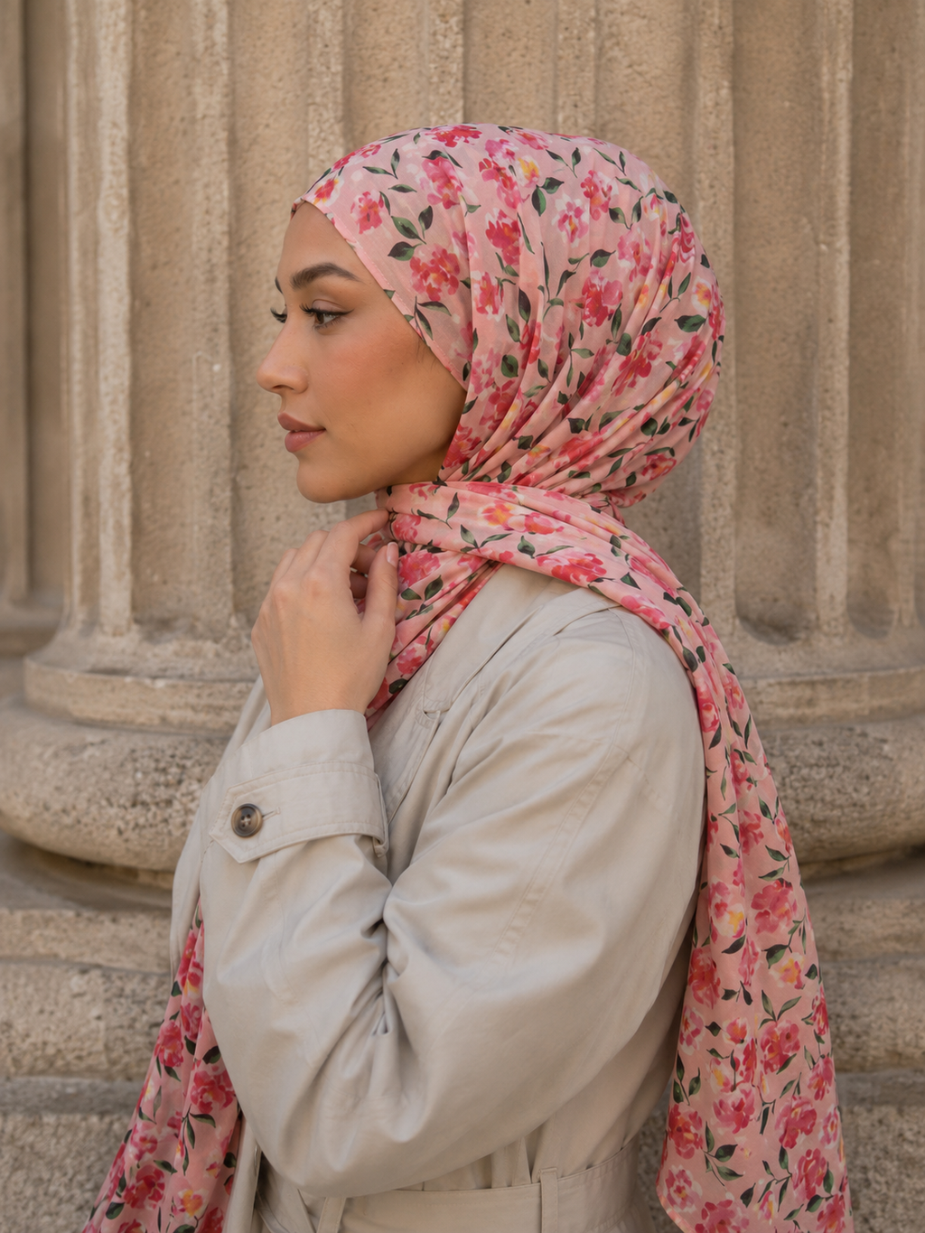 RY410 Pink Floral Mercerized Cotton Jersey Hijab – Soft Bohemian Scarf