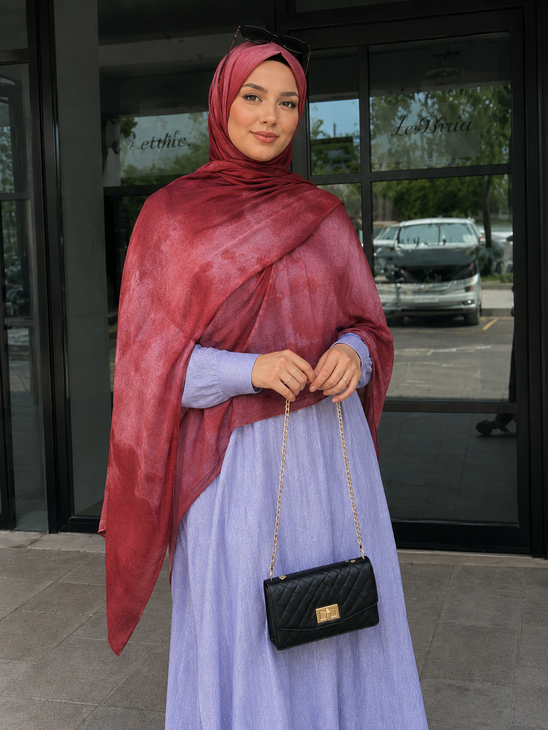 RY419 Burgundy Marble Mercerized Cotton Jersey Hijab – Soft Stretch Scarf