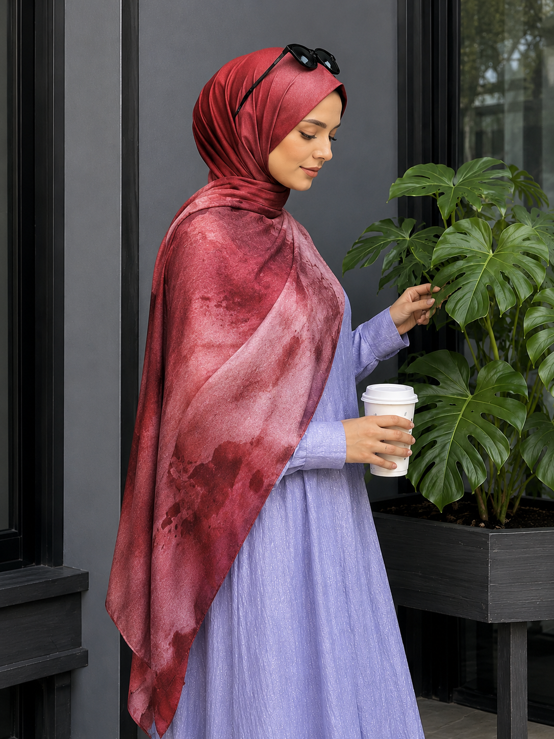 RY419 Burgundy Marble Mercerized Cotton Jersey Hijab – Soft Stretch Scarf