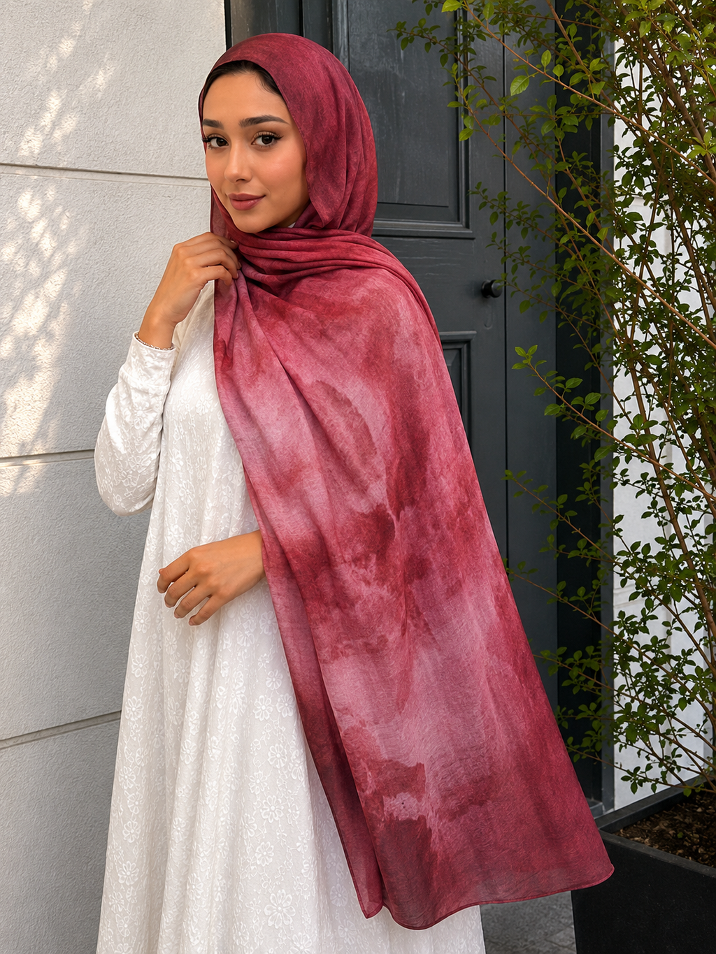RY419 Burgundy Marble Mercerized Cotton Jersey Hijab – Soft Stretch Scarf