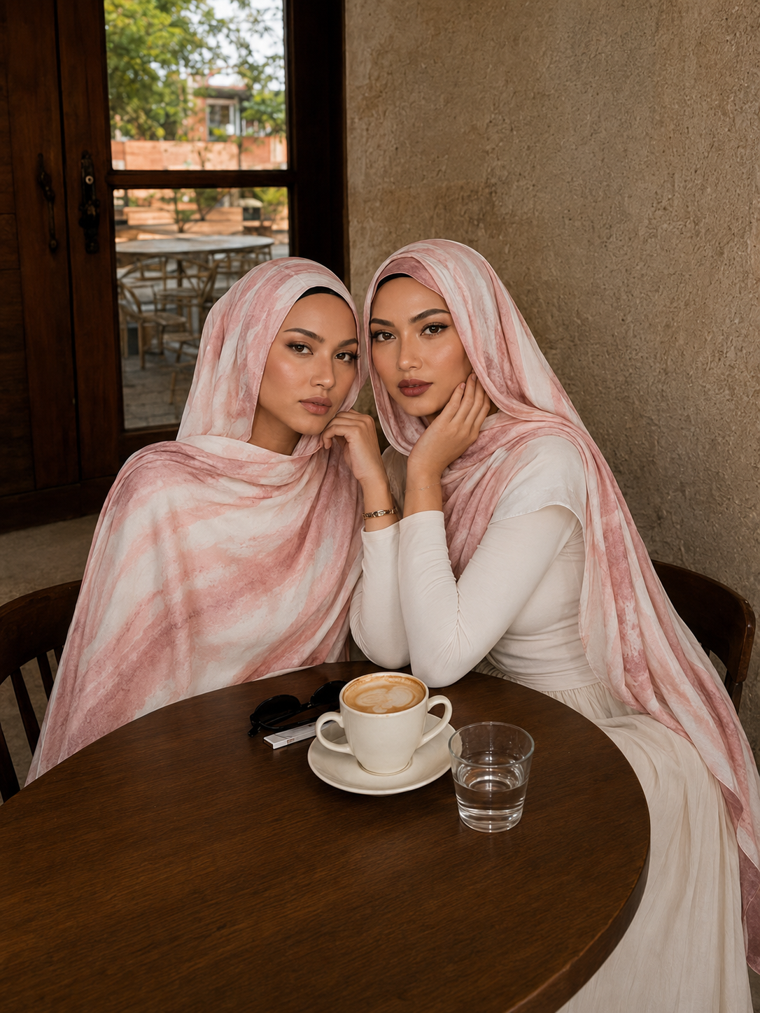RY420 Peach Pink Marble Mercerized Cotton Jersey Hijab – Soft Stretch Scarf