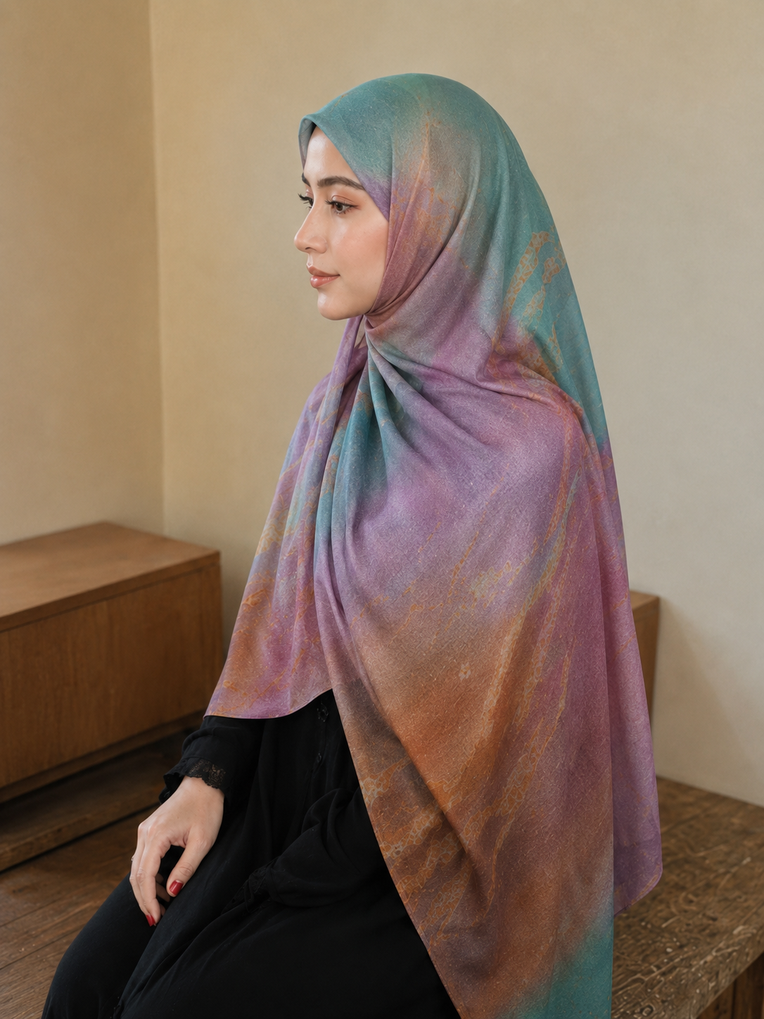 RY421 Aqua Rose Marble Mercerized Cotton Jersey Hijab – Soft Stretch Scarf