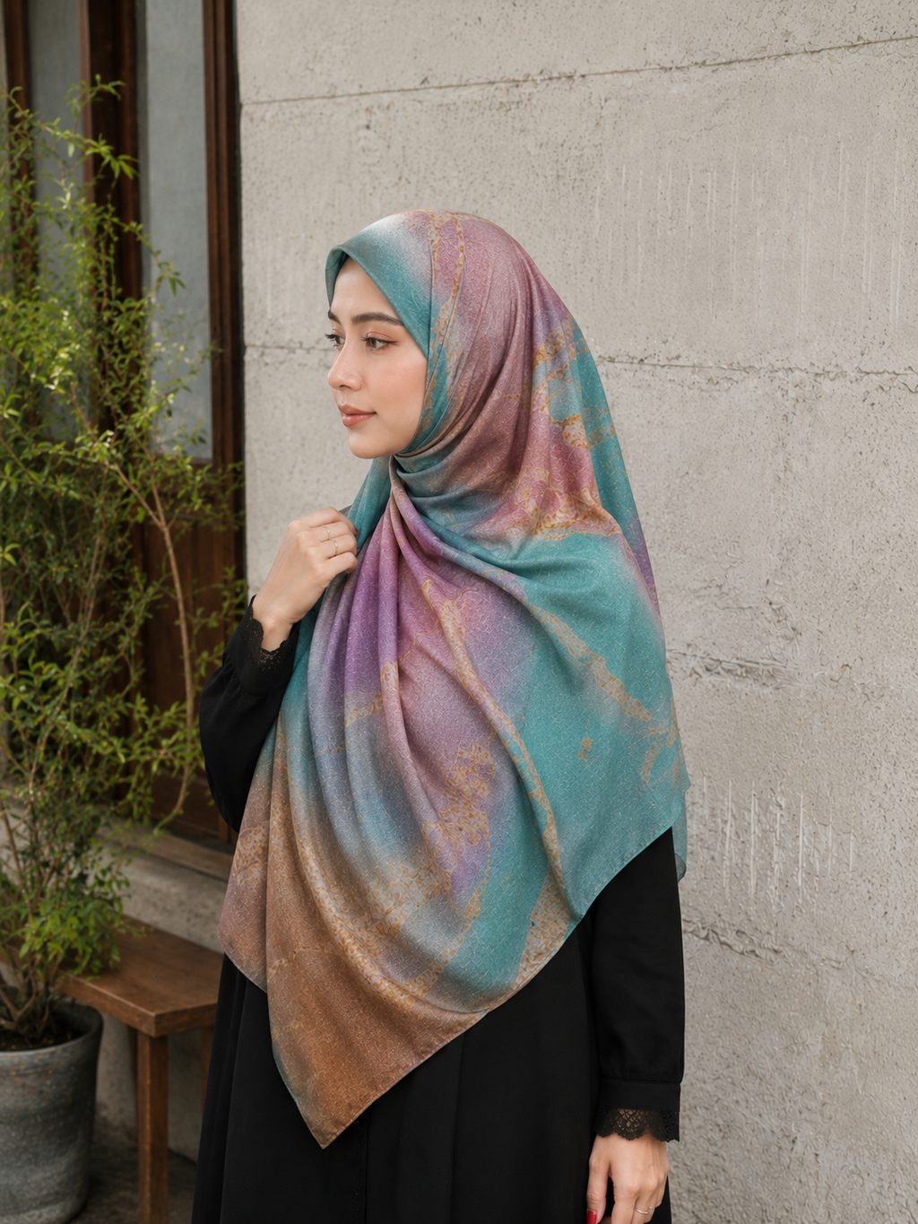 RY421 Aqua Rose Marble Mercerized Cotton Jersey Hijab – Soft Stretch Scarf