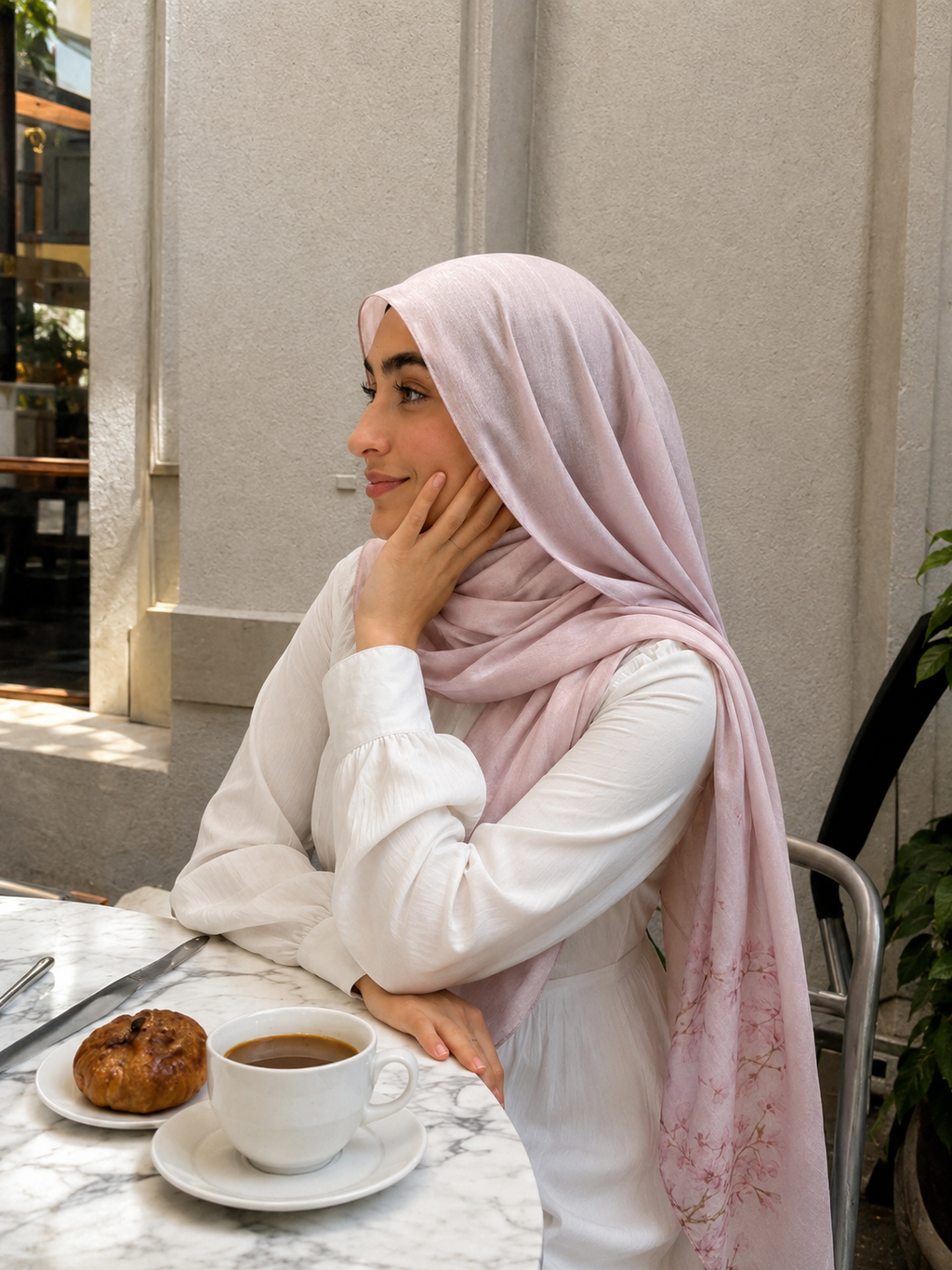 RY423 Blush Pink Floral Mercerized Cotton Jersey Hijab – Soft Stretch Scarf