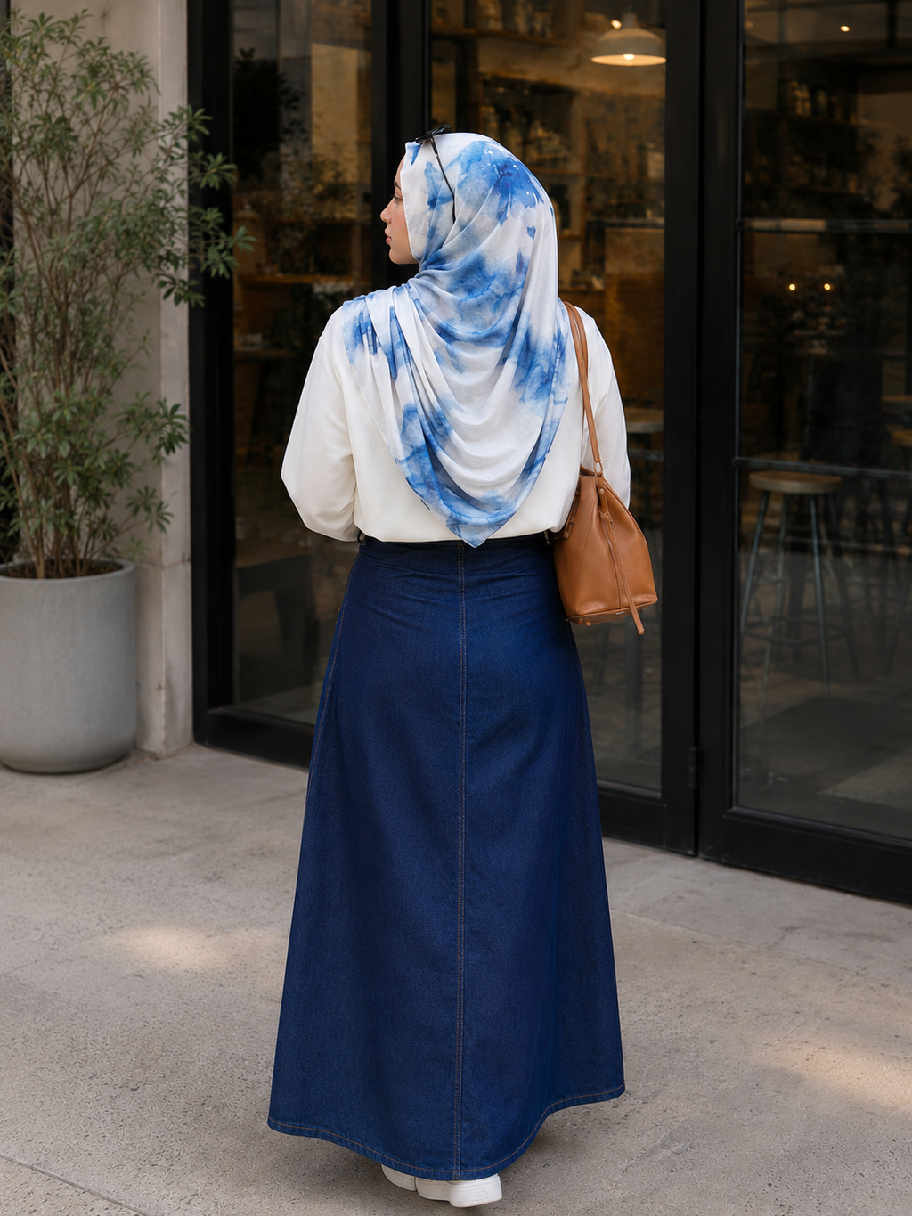RY424 Blue Marble Mercerized Cotton Jersey Hijab – Soft Stretch Scarf