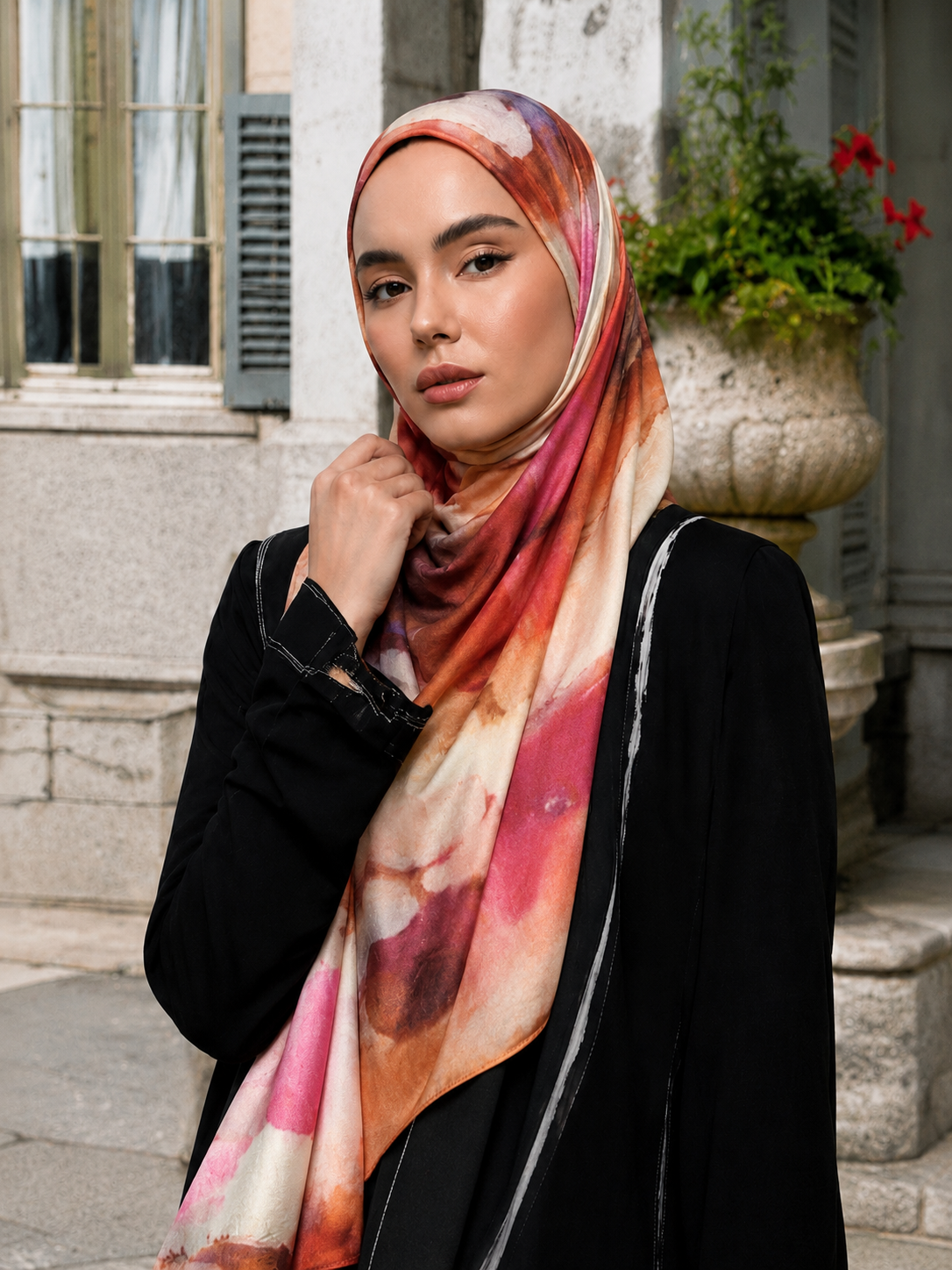 RY425 Terracotta Marble Mercerized Cotton Jersey Hijab – Soft Stretch Scarf