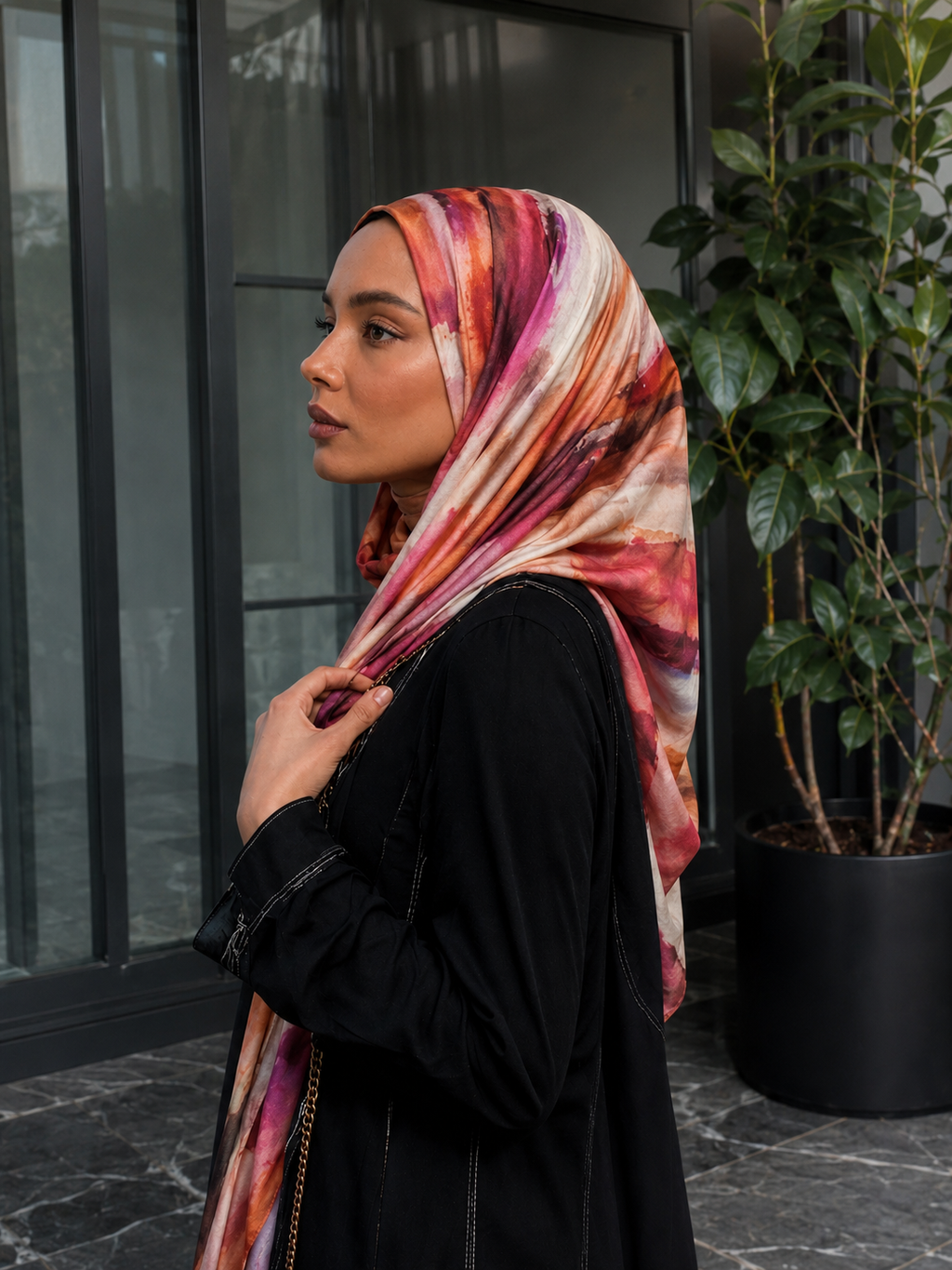 RY425 Terracotta Marble Mercerized Cotton Jersey Hijab – Soft Stretch Scarf