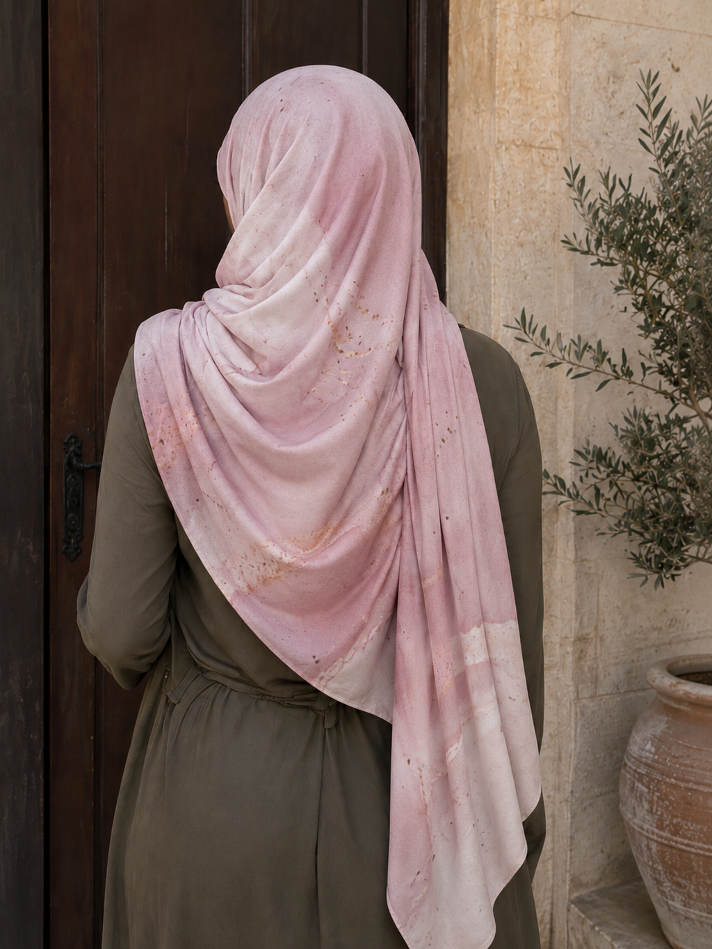 RY429 Blush Pink Gold Marble Mercerized Cotton Jersey Hijab – Soft Stretch Scarf