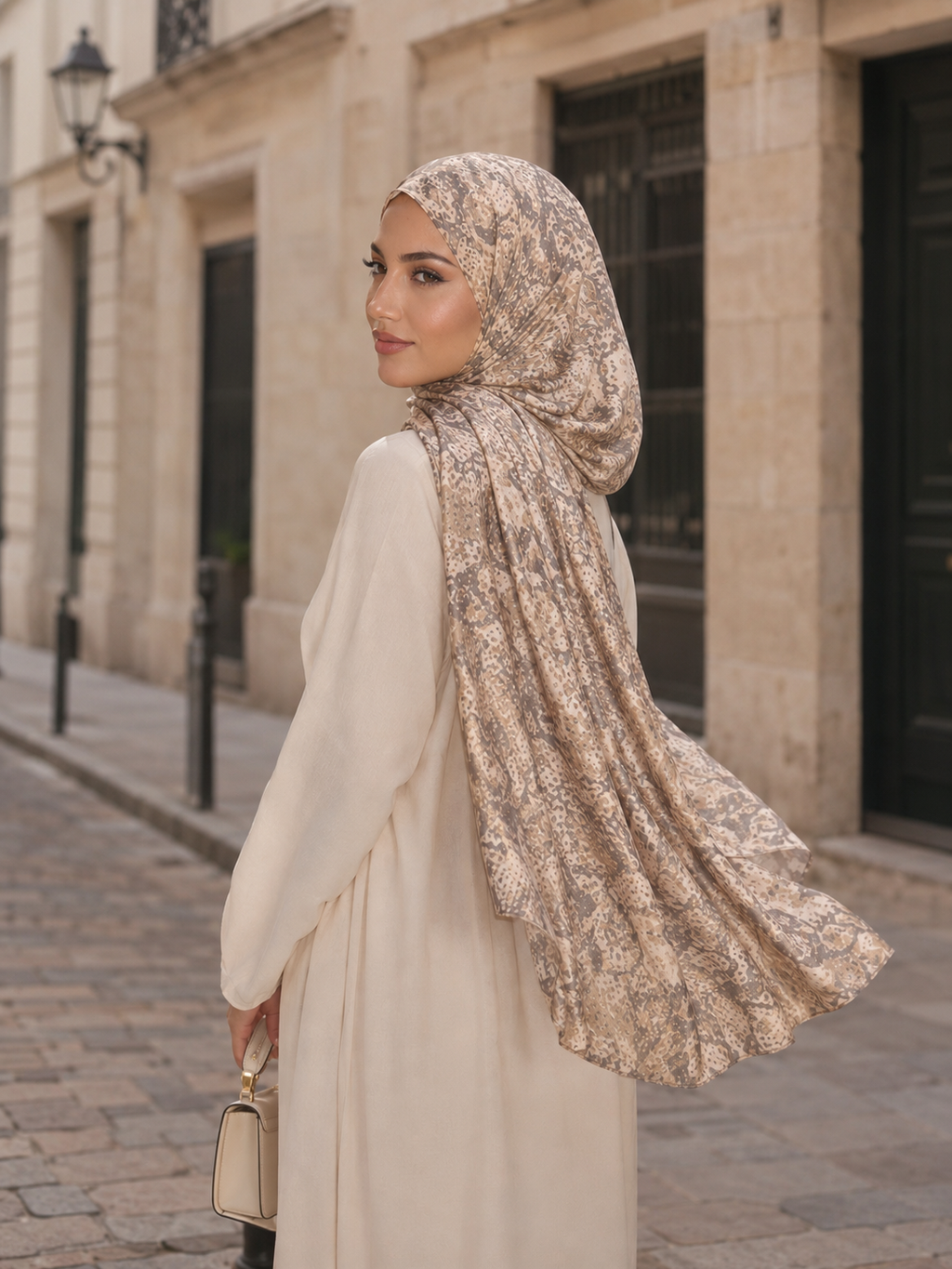 RY404 Taupe Bohemian Marble Print Mercerized Cotton Hijab – Lightweight Scarf