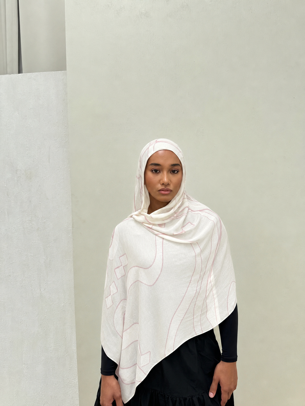 RY405 Blush Line Art Mercerized Cotton Hijab – Bohemian Lightweight Scarf