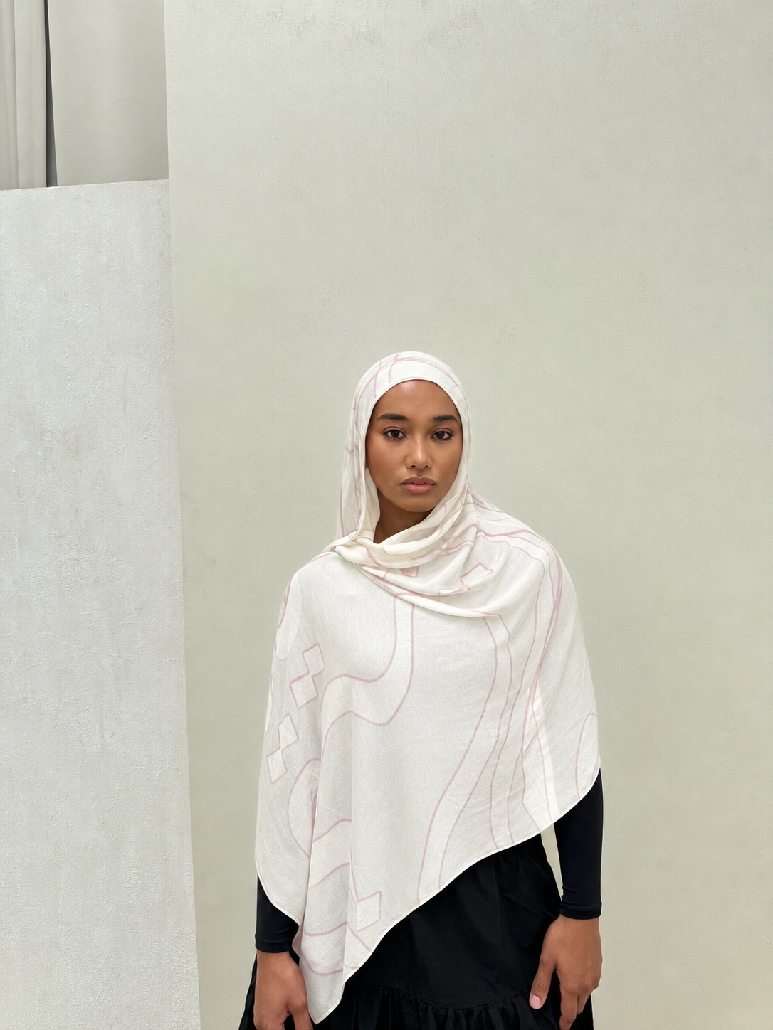 RY405 Blush Line Art Mercerized Cotton Hijab – Bohemian Lightweight Scarf