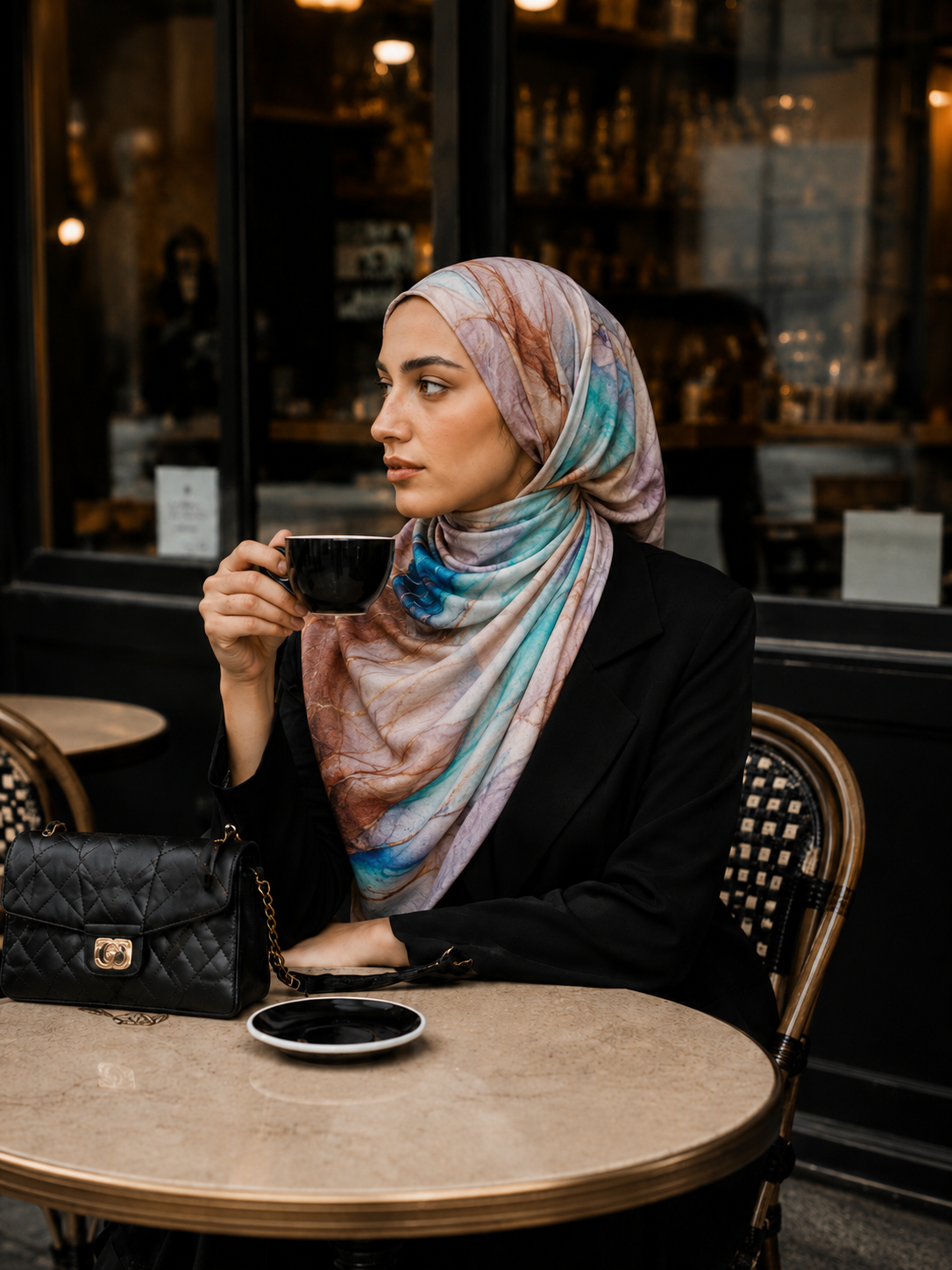 RY409 Bohemian Watercolor Marble Jersey Hijab – Mercerized Cotton Scarf