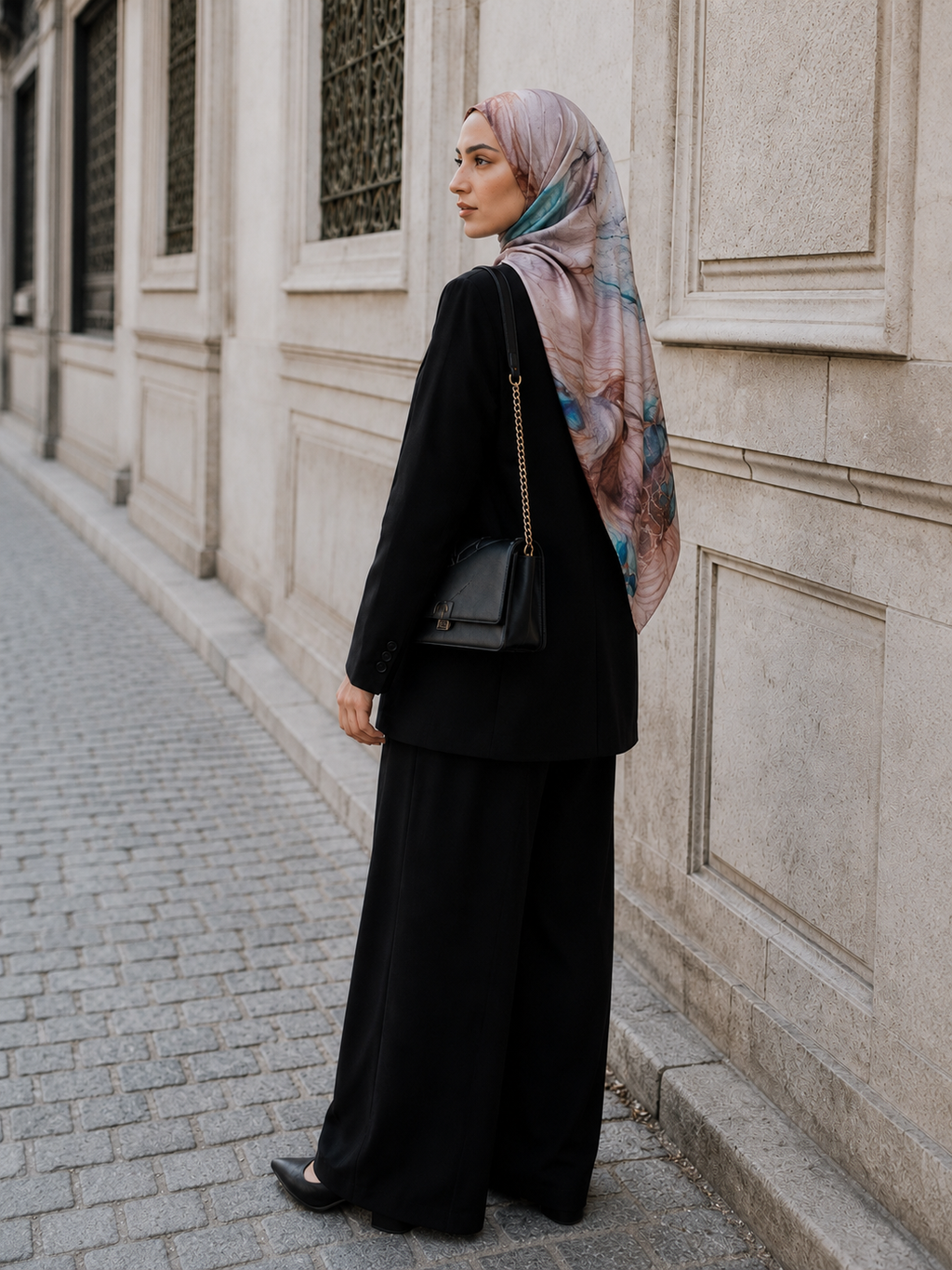 RY409 Bohemian Watercolor Marble Jersey Hijab – Mercerized Cotton Scarf
