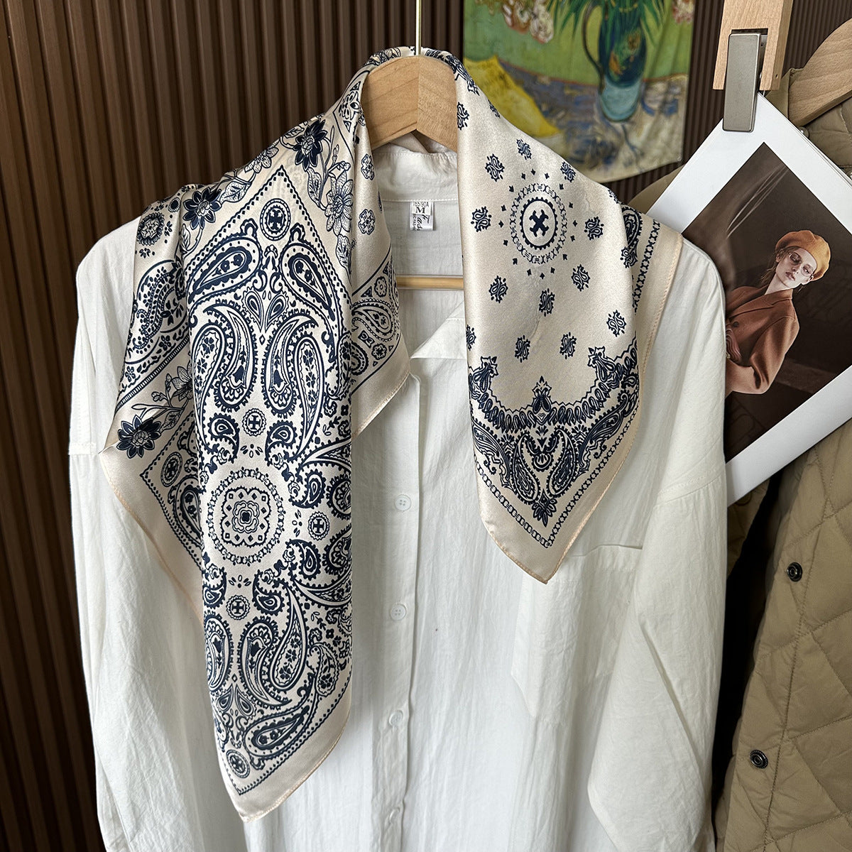 HJ12 Silk Scarf Women Spring - Striped Mulberry Square UV Protection 3