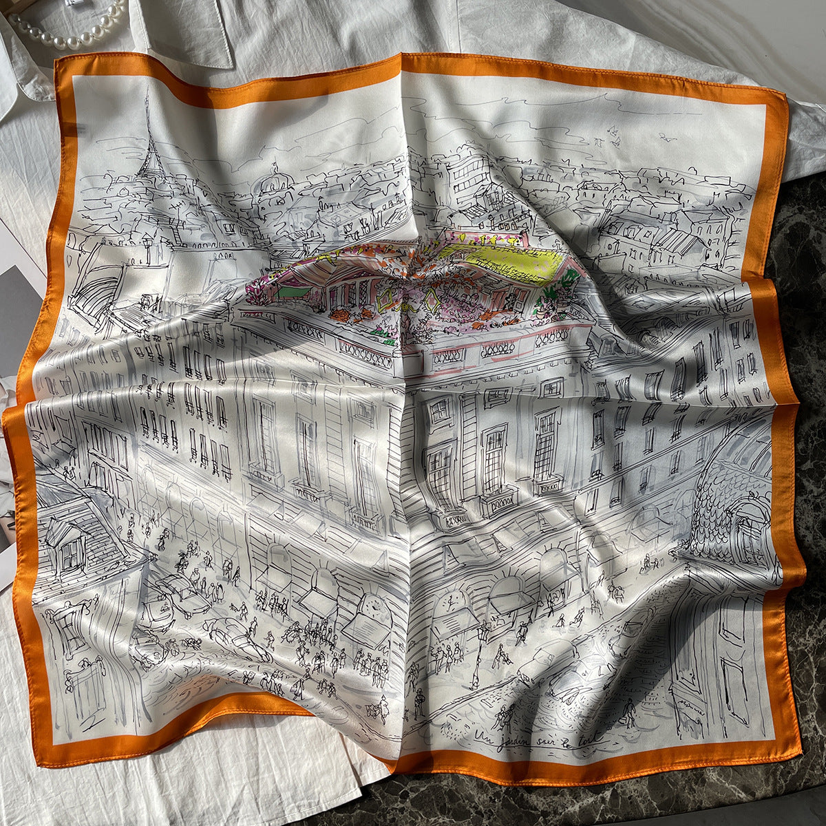 HJ12 Silk Scarf Women Spring - Striped Mulberry Square UV Protection 1