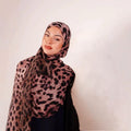 RY144 Rose Brown Black Classic Leopard Print Hijab Shawl – Warm Animal Women's Head Scarf (80×180cm)