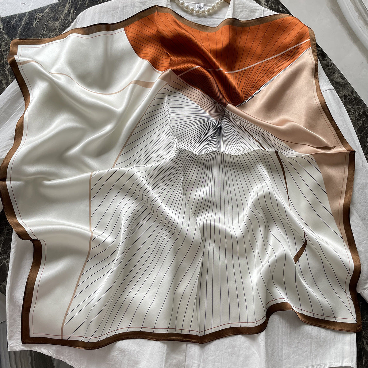 HJ12 Silk Scarf Women Spring - Striped Mulberry Square UV Protection 1