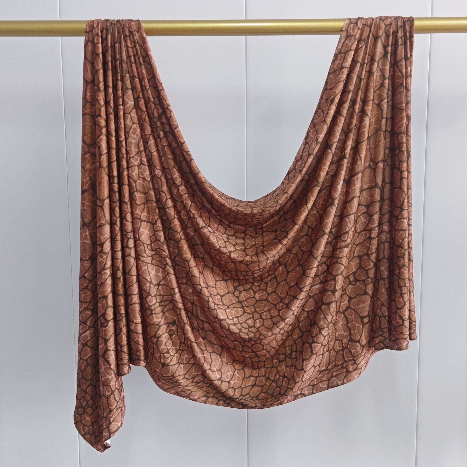 RY219 Mocha Brown Animal Print Liquid Jersey Hijab – Soft Premium Drape Scarf