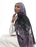 RY46 Dark Purple Black Nebula Watercolor Hijab Shawl – Galaxy Ombre Women's Head Scarf (80×180cm)