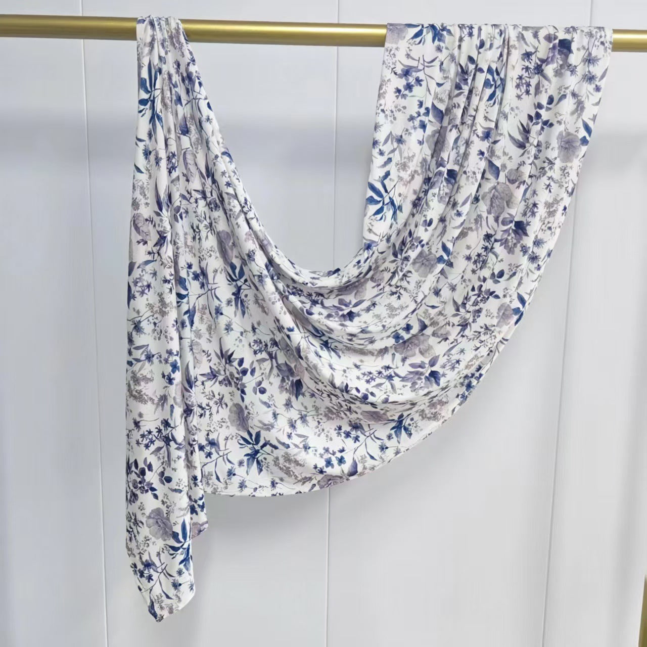 RY407 Blue Botanical Mercerized Cotton Hijab – Bohemian Lightweight Scarf