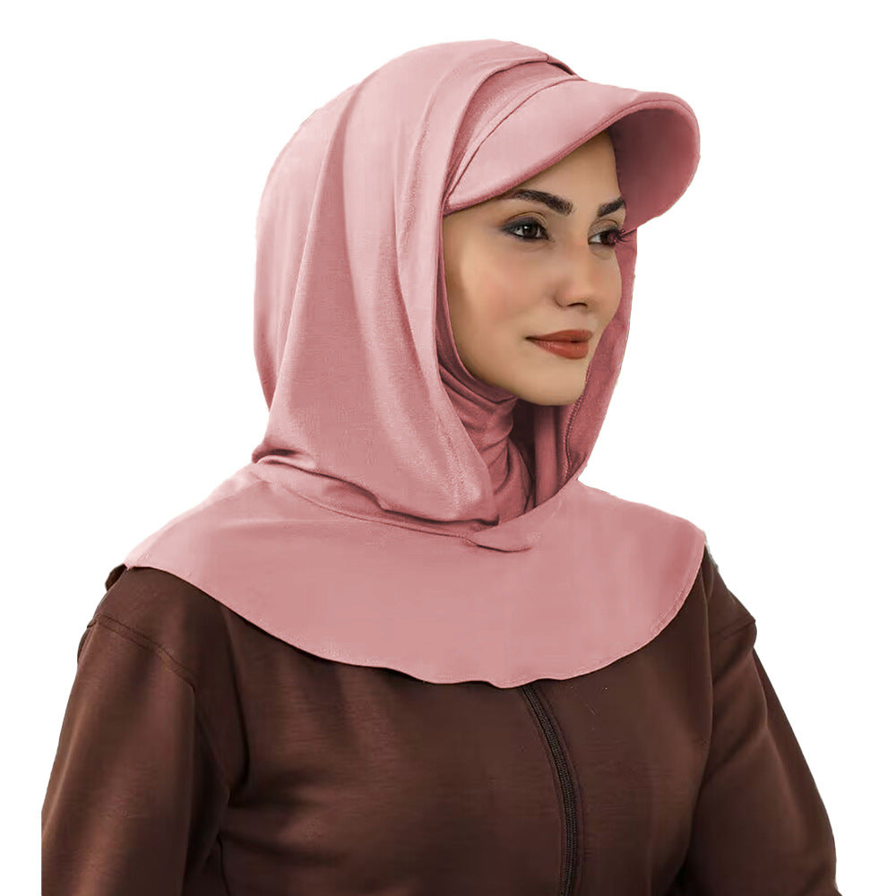 RY204 Modest Full Coverage Hijab Cap with Visor – Muslim Women Sun Protection Headscarf with Neck Cover