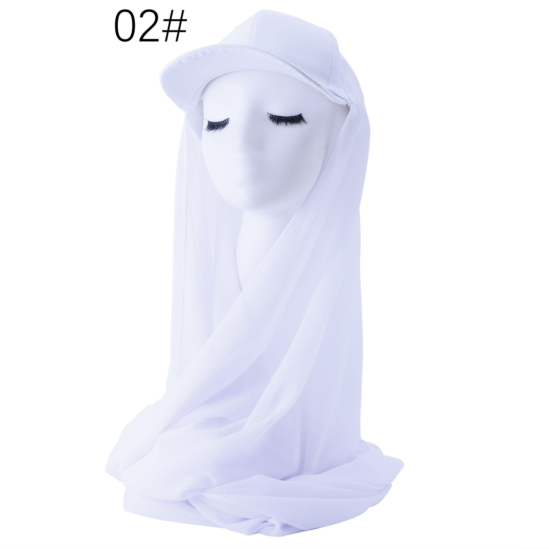 RY610 White Hat Brim Chiffon Hijab – Women's Baseball Cap Style Ready To Wear Headscarf