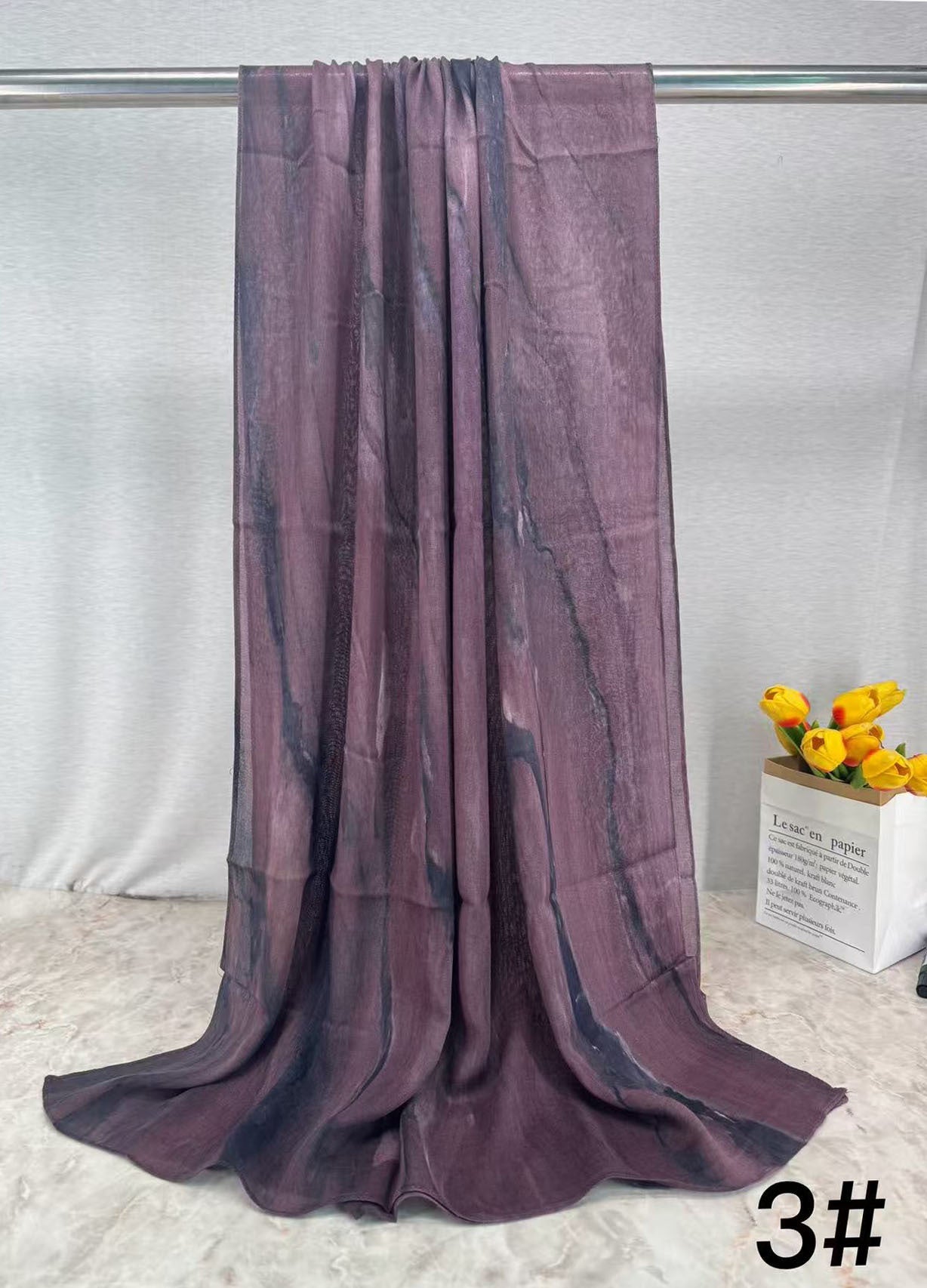 HJ01 Muslim Hijab Scarf - Soft Modal Ink Print Headscarf for Women | Breathable Lightweight Shawl