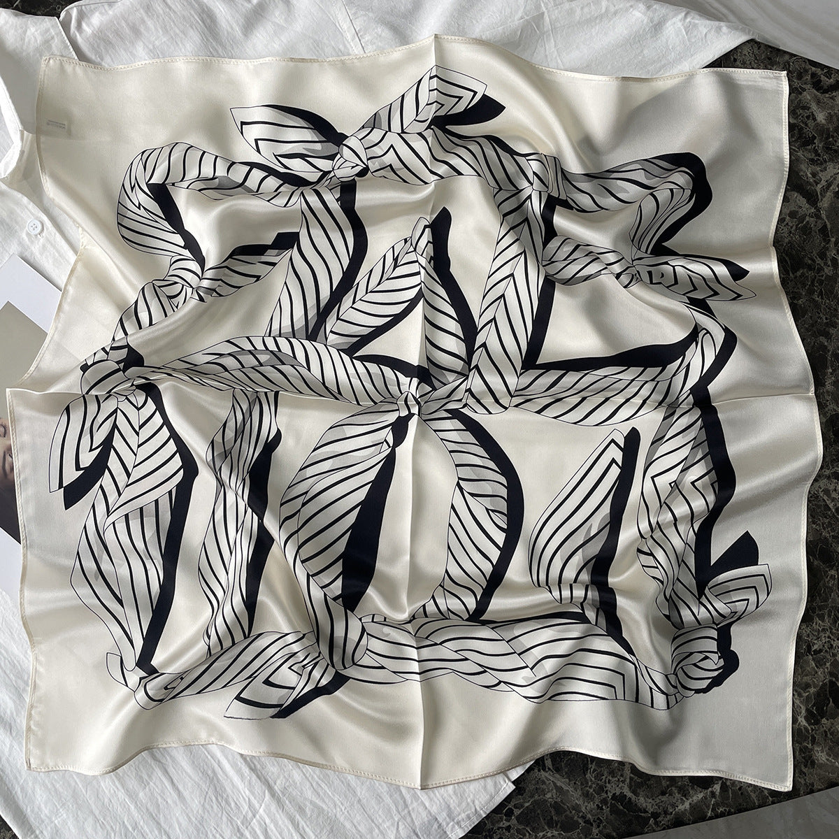 HJ12 Silk Scarf Women Spring - Striped Mulberry Square UV Protection 1