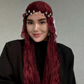 RY311 Deep Burgundy Crinkled Tulle Hijab Scarf – Glossy Stretch Breathable Headscarf