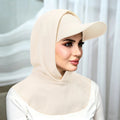 RY506 Cream Ribbed Sun Protection Hijab Cap with Visor – Full Neck Cover