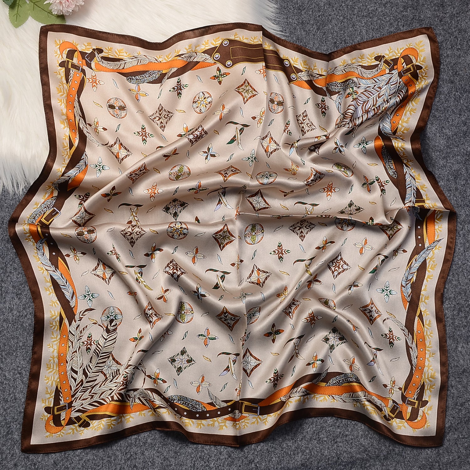 HJ12 Silk Scarf Women Spring - Striped Mulberry Square UV Protection 1