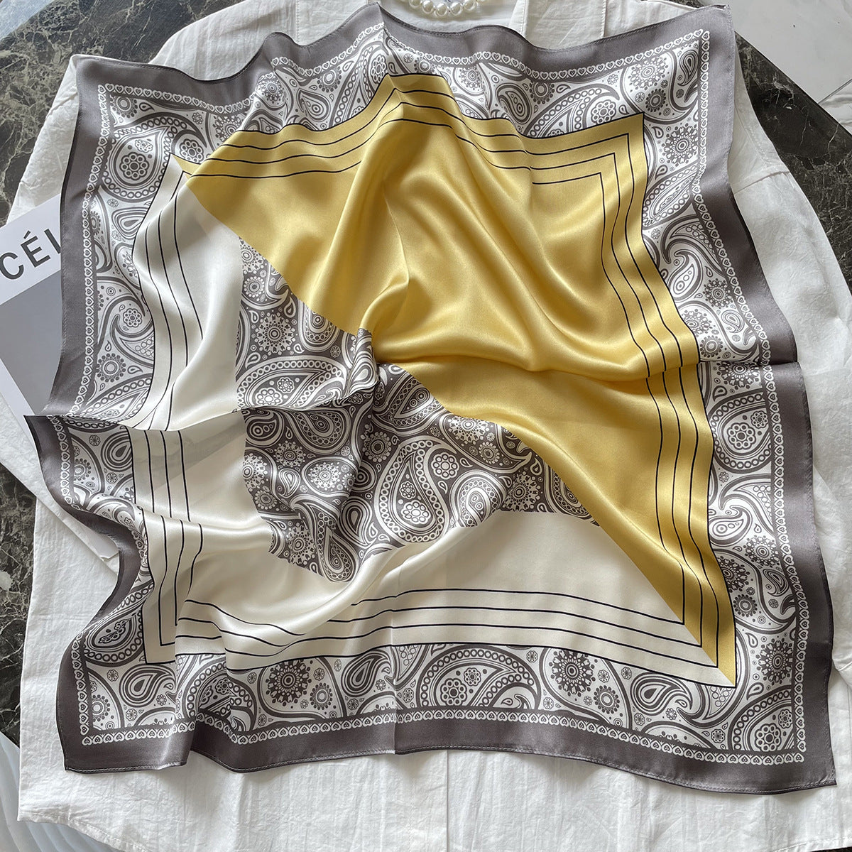 HJ12 Silk Scarf Women Spring - Striped Mulberry Square UV Protection 2